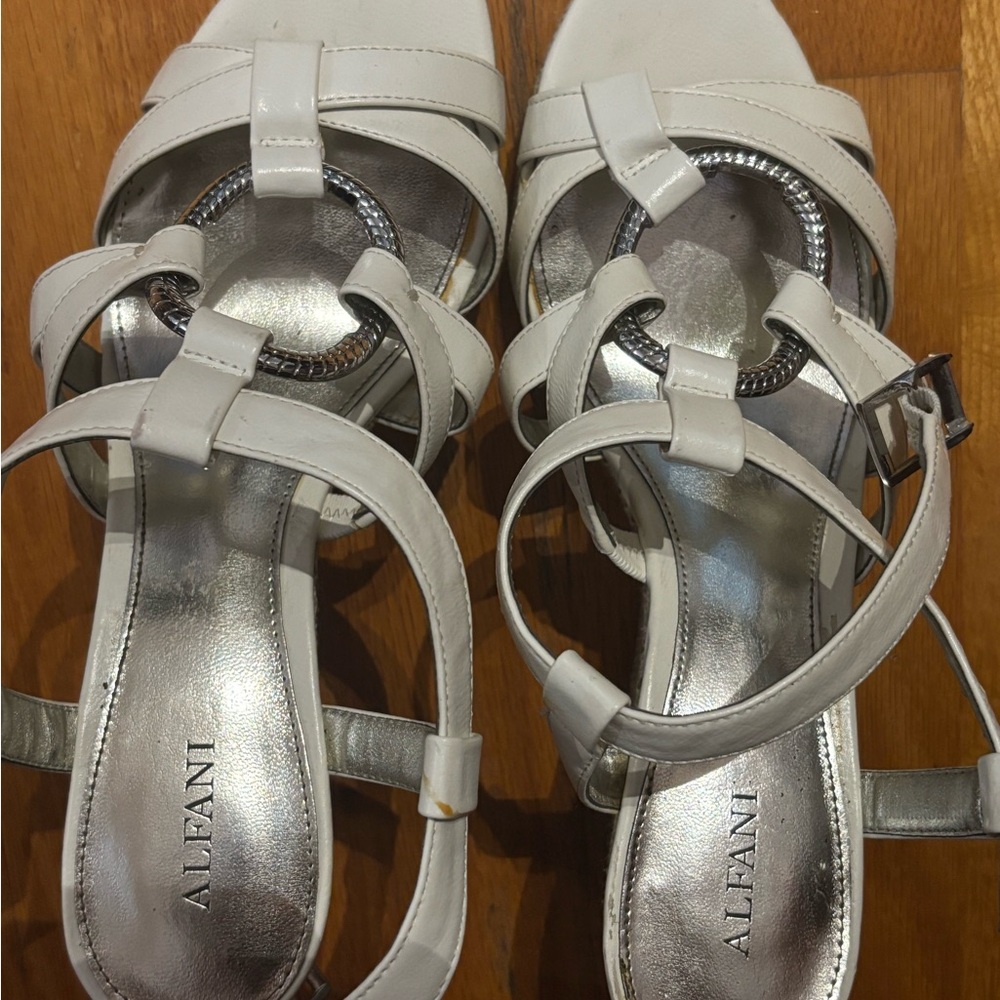 Alfani White Strappy Sandals with Geometric Design